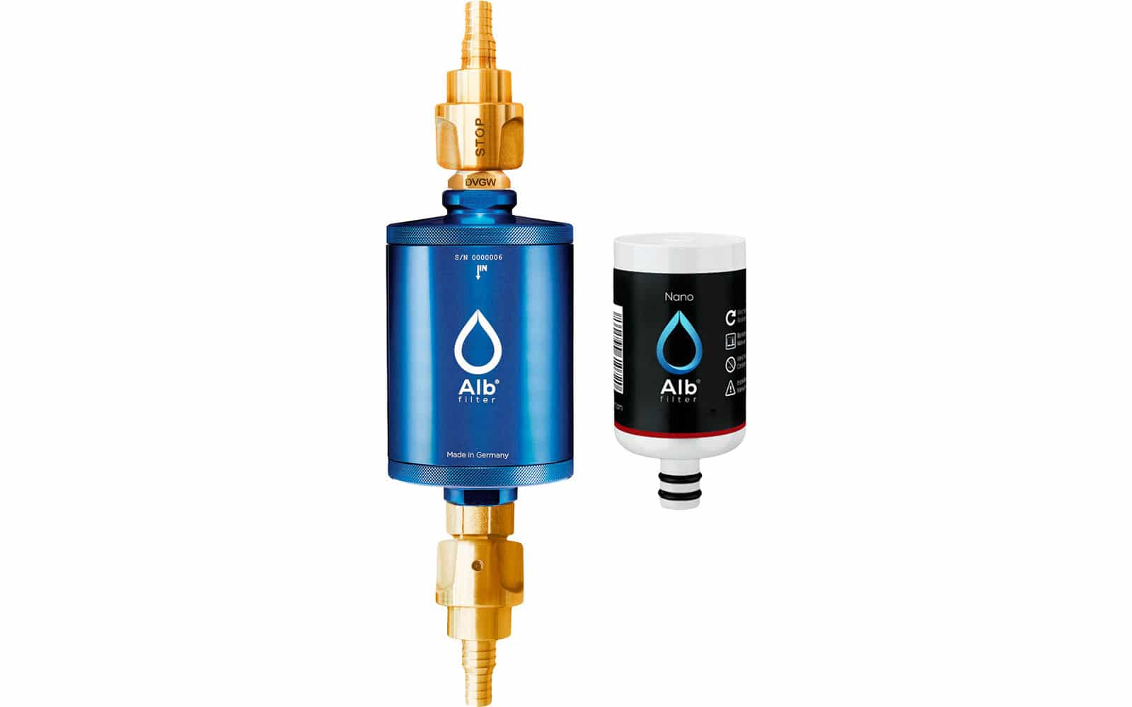 Alb Filter® TRAVEL Nano Trinkwasserfilter - Keimsperre für den Festeinbau -  Mit GEKA Anschluss - Blau - Nugget Store